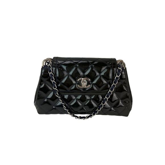 Chanel Medium Coco Shine Accordion Patent Leather Dark Navy Flap Crossbody Bag - Picture 1 of 10